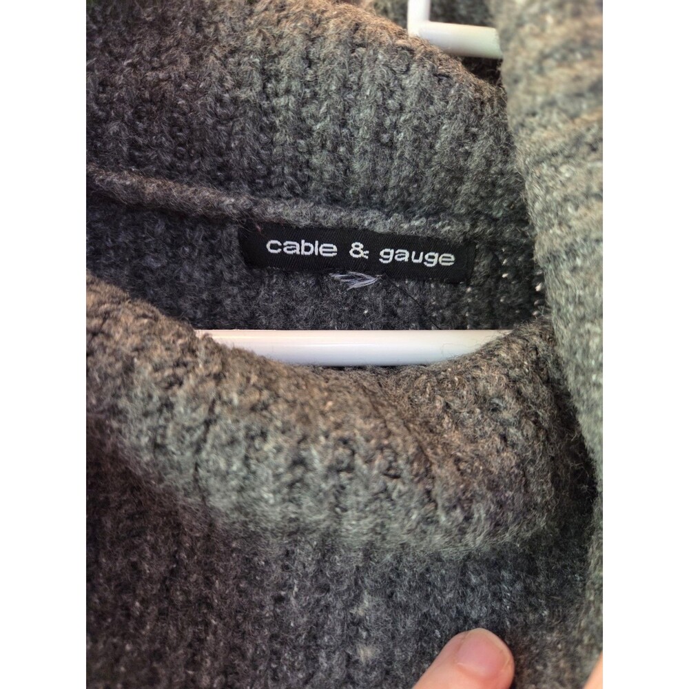 Cable & Gauge Cowl Neck Gray Color Block Long Sleeve Sweater Women's - Picture 3 of 5